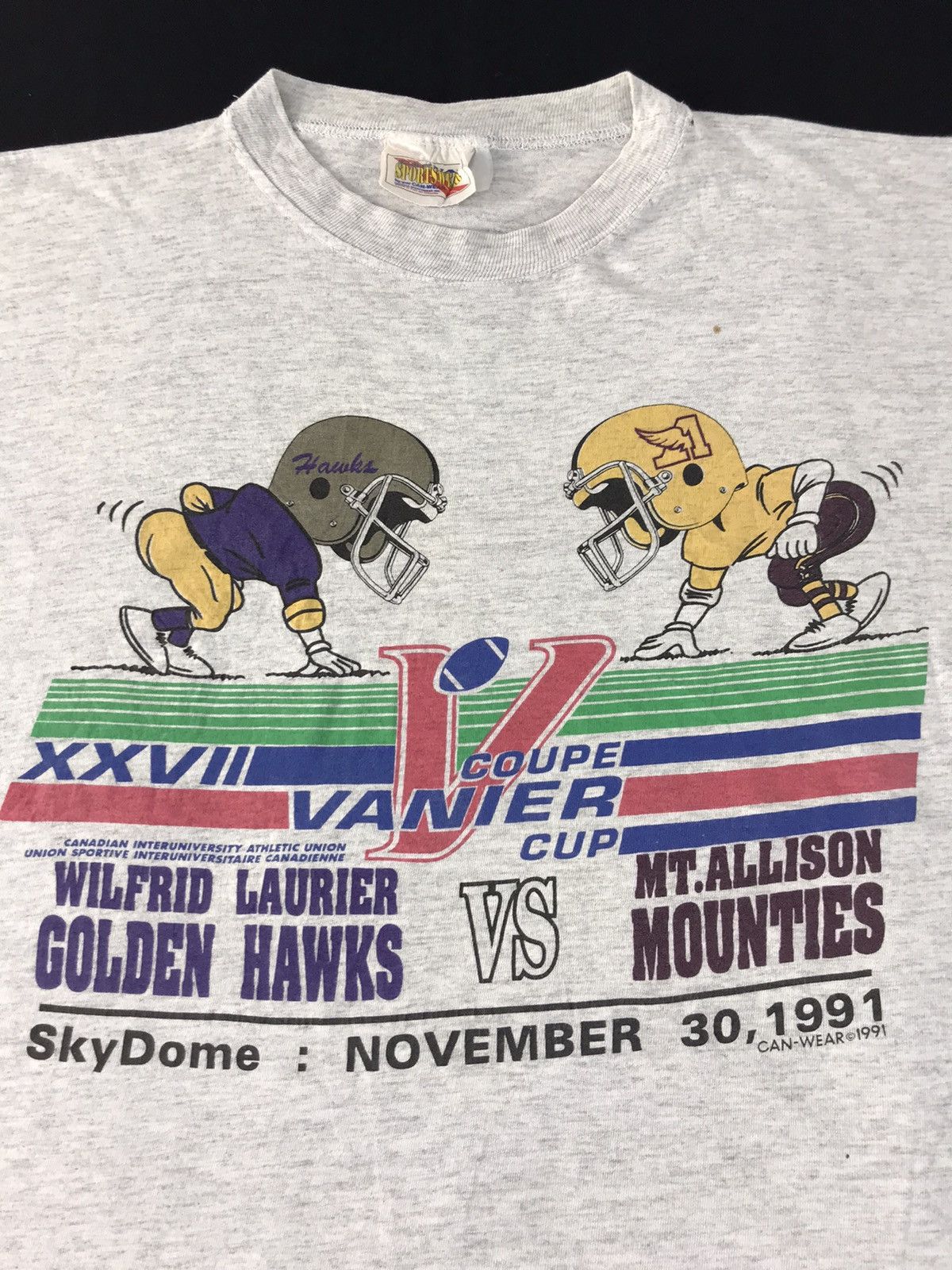 Vintage 90s 1991 Coupe Vanier Cup Golden Hawks Vs Mounties Tee R162j Size US L / EU 52-54 / 3 - 2 Thumbnail