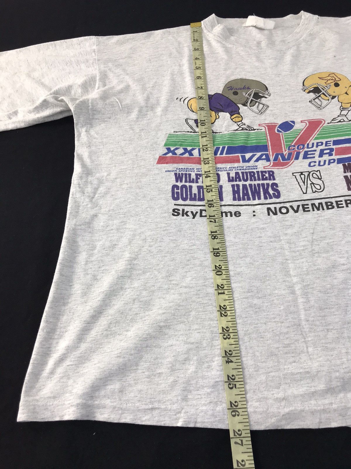 Vintage 90s 1991 Coupe Vanier Cup Golden Hawks Vs Mounties Tee R162j Size US L / EU 52-54 / 3 - 8 Thumbnail