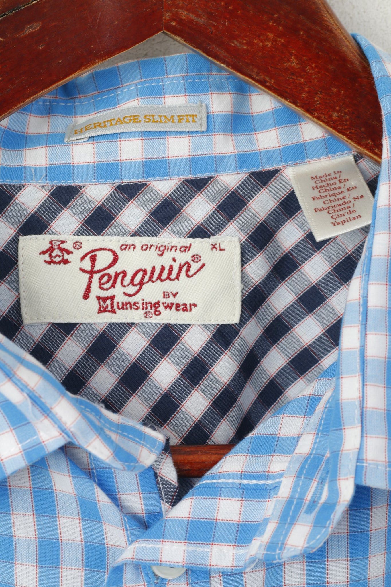 Original Penguin Penguin Men XL (L) Casual Shirt Blue Check Cotton 6589 Size US XL / EU 56 / 4 - 5 Thumbnail