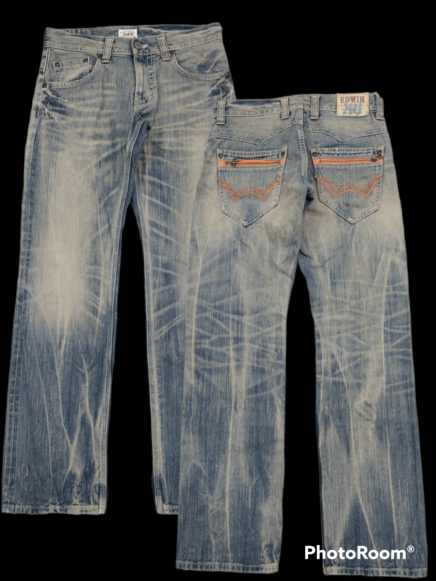 Image of Avant Garde Super Sick Edwin Xu Denim Pants in Blue Distressed, Men's (Size 31)