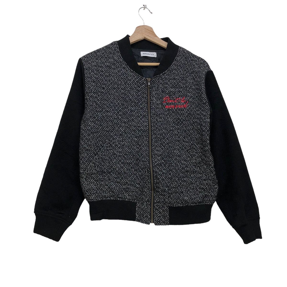 image of Browny Tweed On Body Bomber Jacket in Black, Men's (Size Medium)