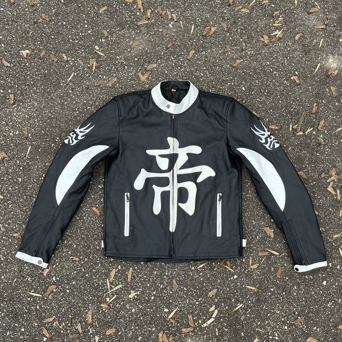 image of Racing Leather Jacket M in Black/White, Men's (Size Medium)