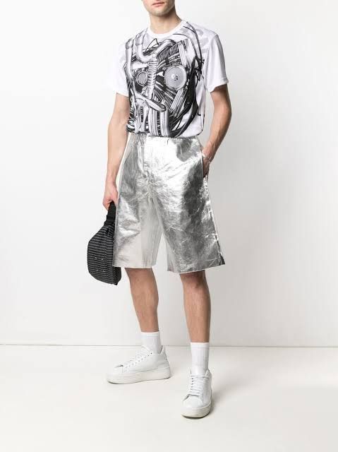 Comme des Garcons CDG Homme Plus SS21 Silver Foil Straight-Leg Shorts ...