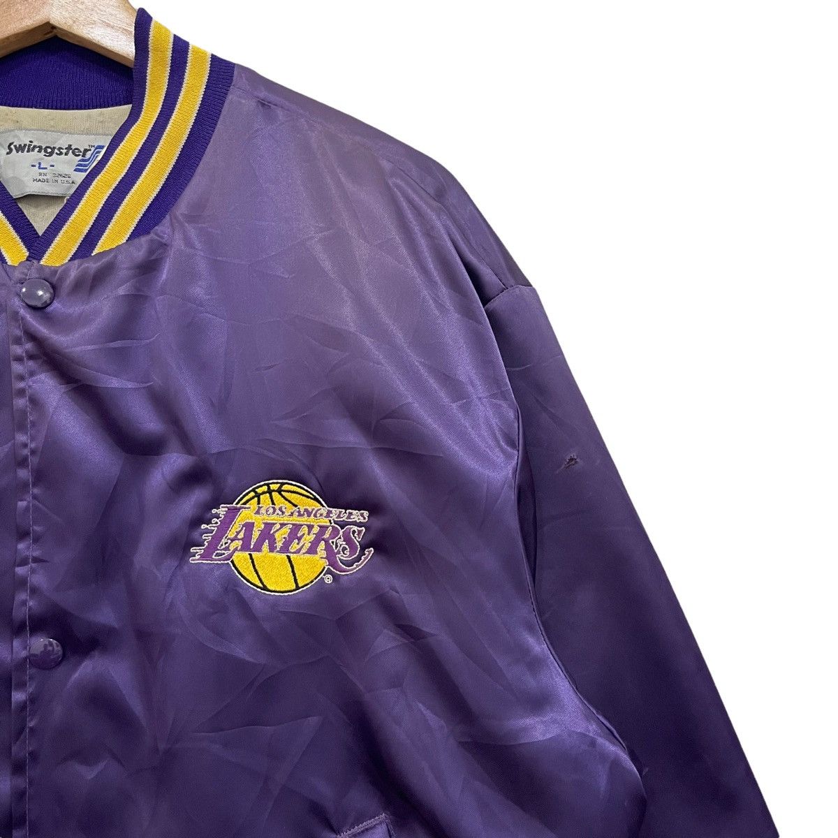 NBA Vintage 90s LA LAKERS Snap Button Satin Bomber Jacket Size US L / EU 52-54 / 3 - 8 Thumbnail
