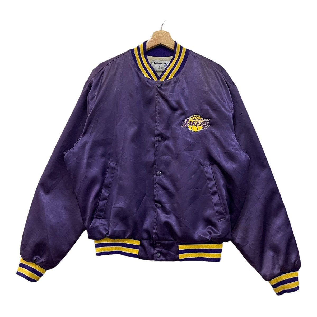 NBA Vintage 90s LA LAKERS Snap Button Satin Bomber Jacket Size US L / EU 52-54 / 3 - 2 Thumbnail