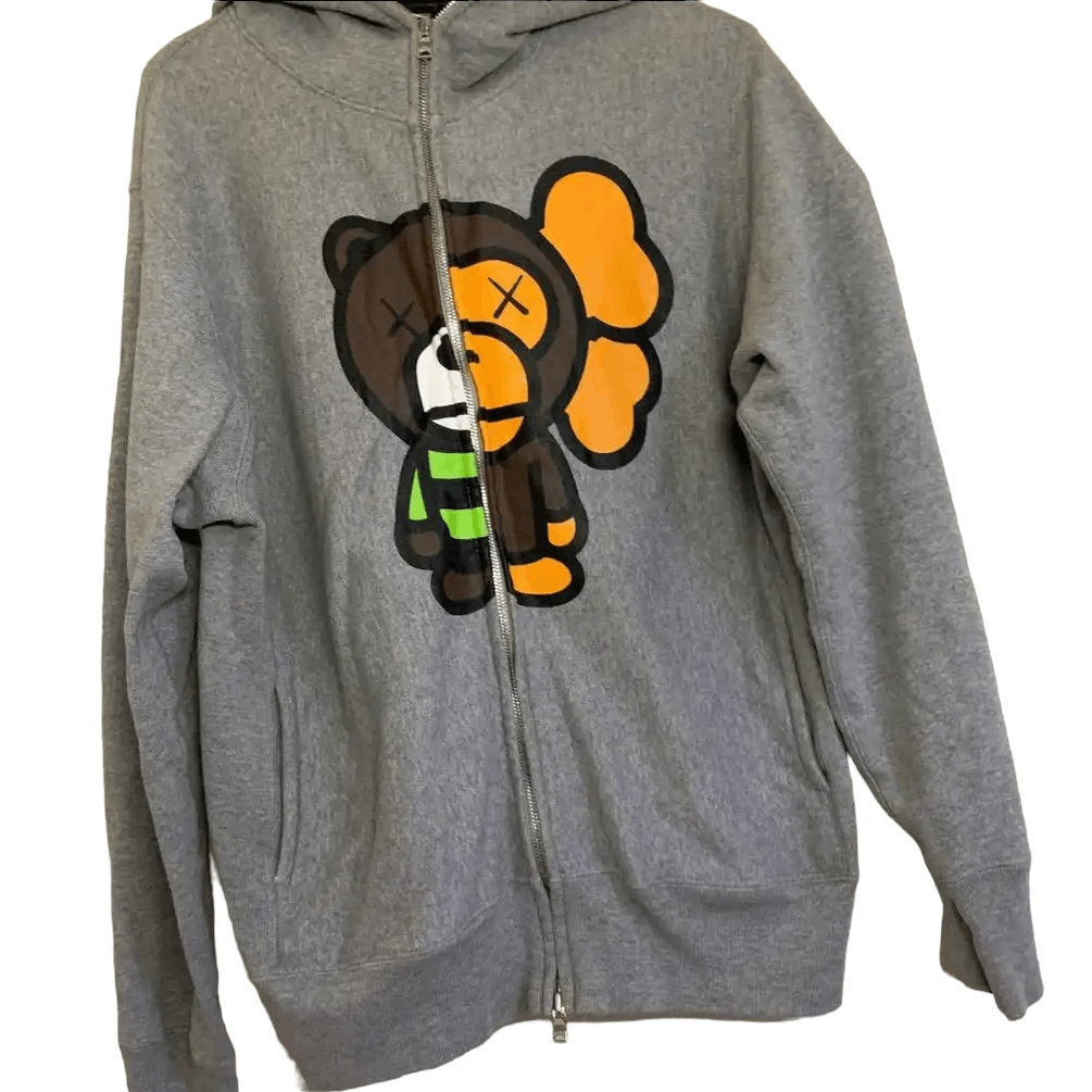 image of Og Kaws Bape Hoodie Full Zip Baby Milo Nigo in Grey, Men's (Size Small)