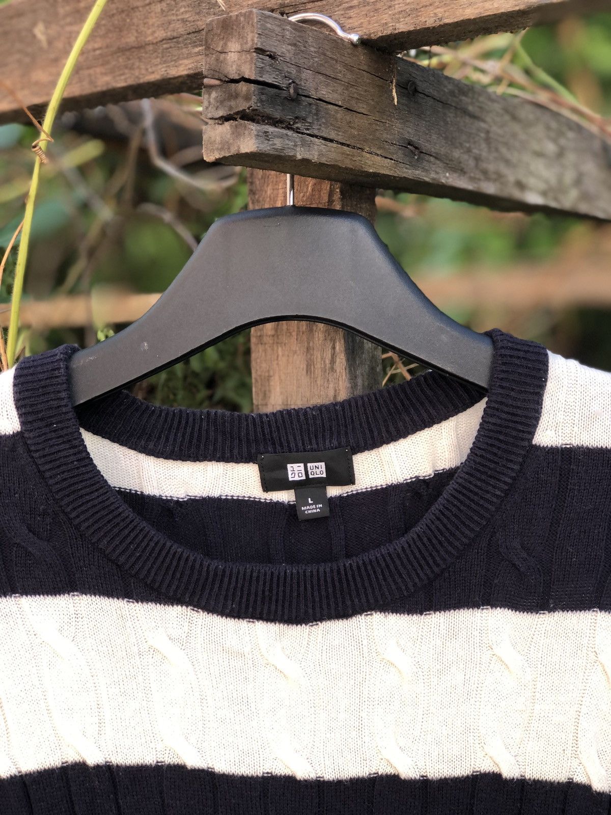 Aran Isles Knitwear Uniqlo Cable Knit Striped Longslevee Sweater Size L / US 10 / IT 46 - 8 Thumbnail
