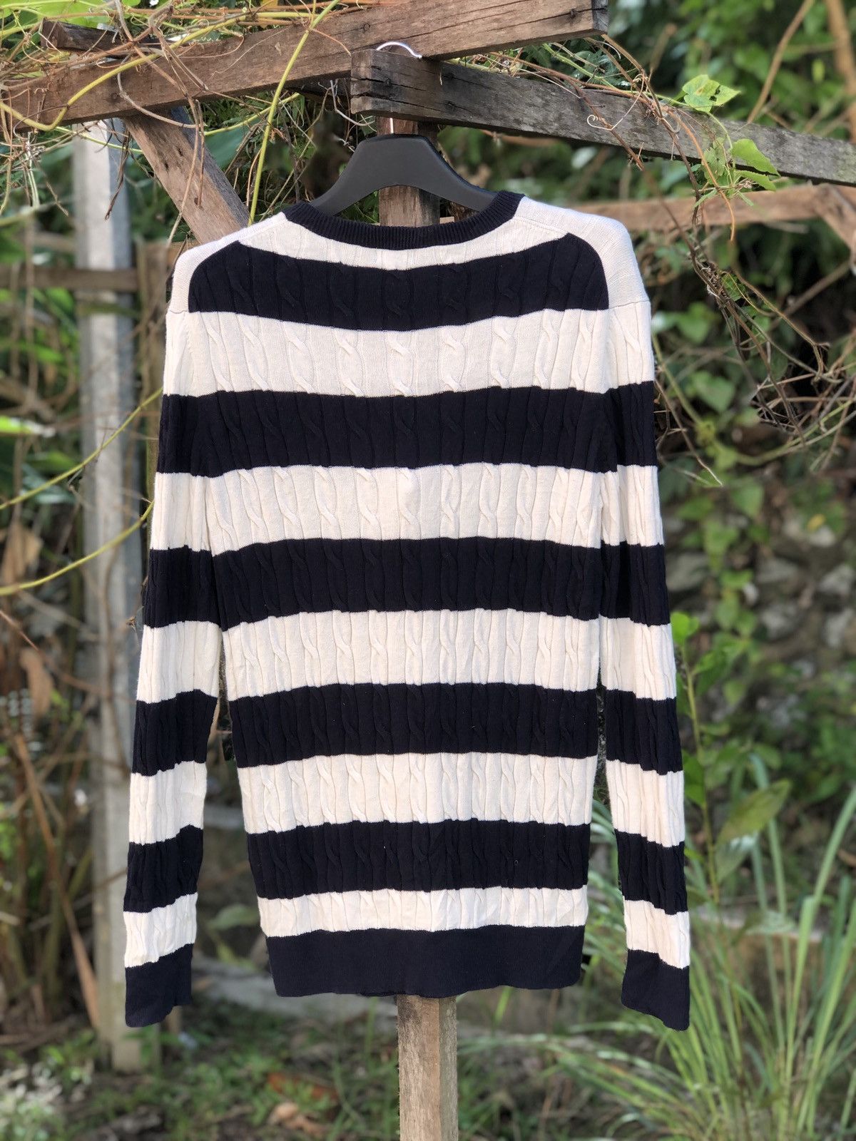 Aran Isles Knitwear Uniqlo Cable Knit Striped Longslevee Sweater Size L / US 10 / IT 46 - 4 Thumbnail