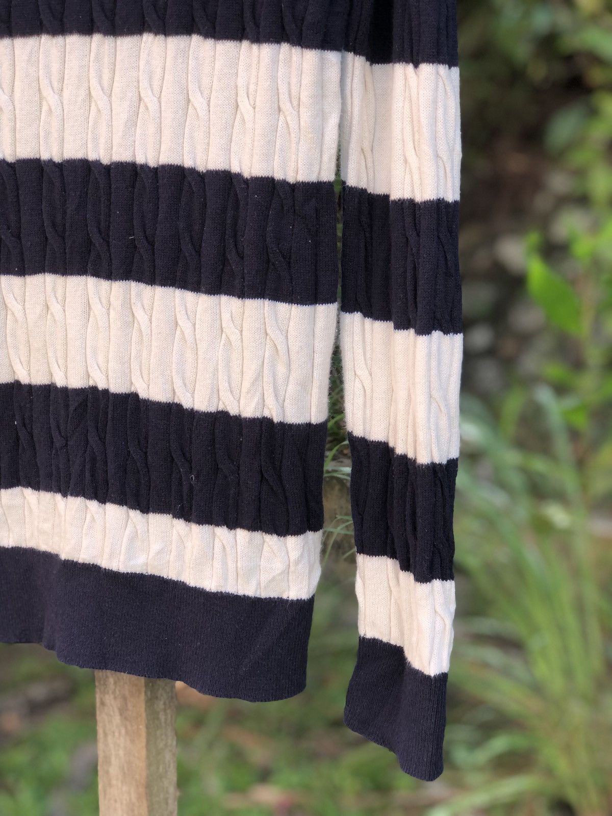 Aran Isles Knitwear Uniqlo Cable Knit Striped Longslevee Sweater Size L / US 10 / IT 46 - 6 Thumbnail