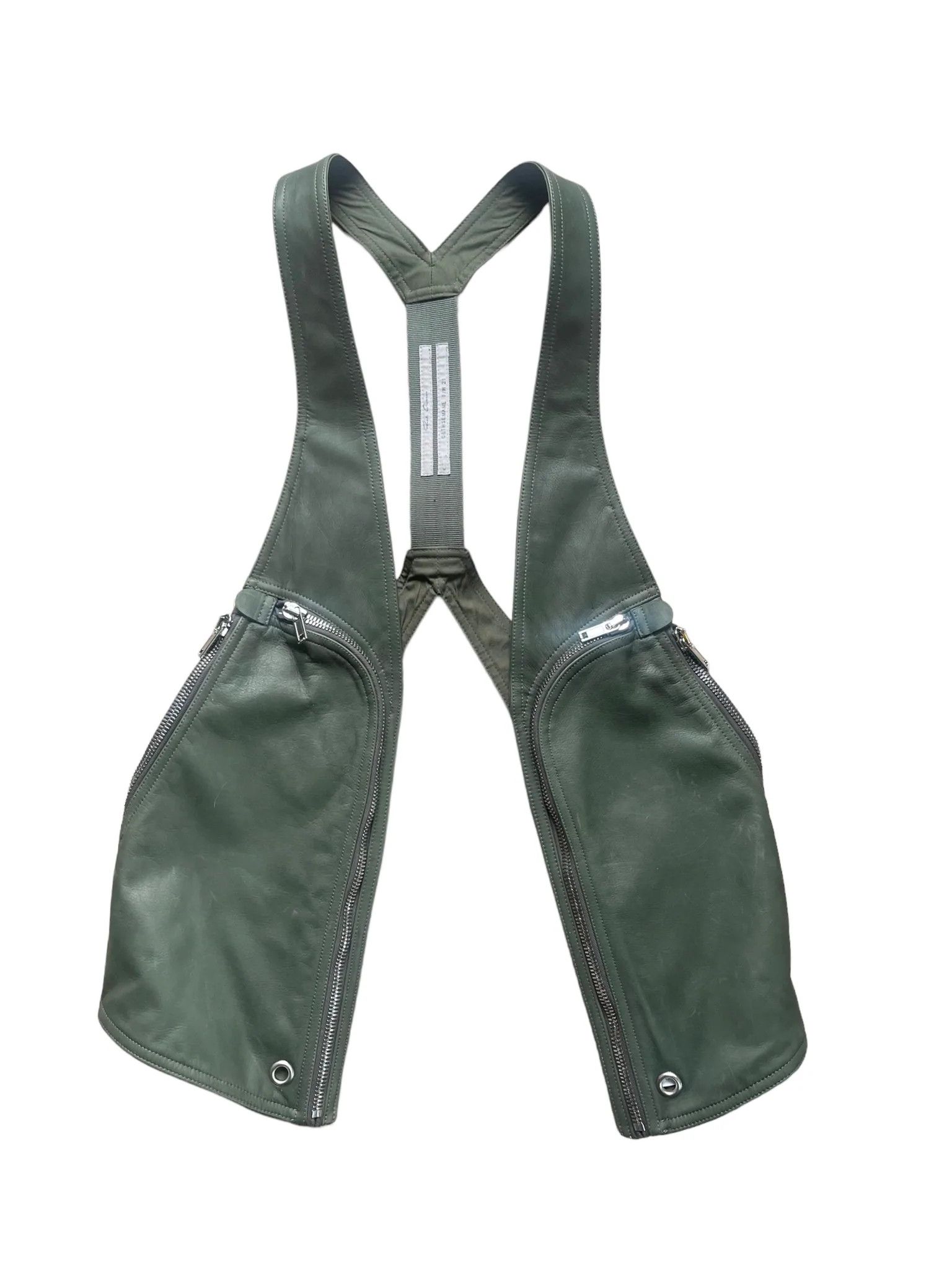 image of Rick Owens Fw 2021 "gethsemane"bauhaus Green Leather Vest, Men's (Size Medium)