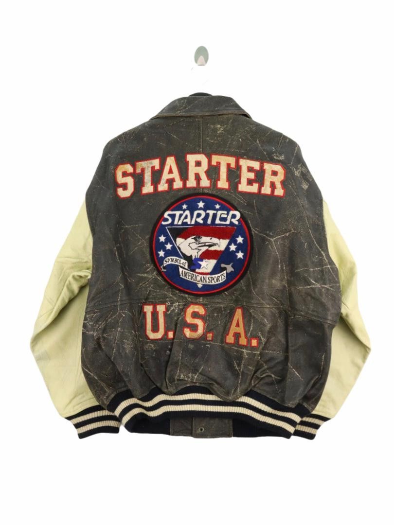 Starter WORN Vtg. Starter Symbol Of America Sports Leather Jacket Size US L / EU 52-54 / 3 - 1 Thumbnail