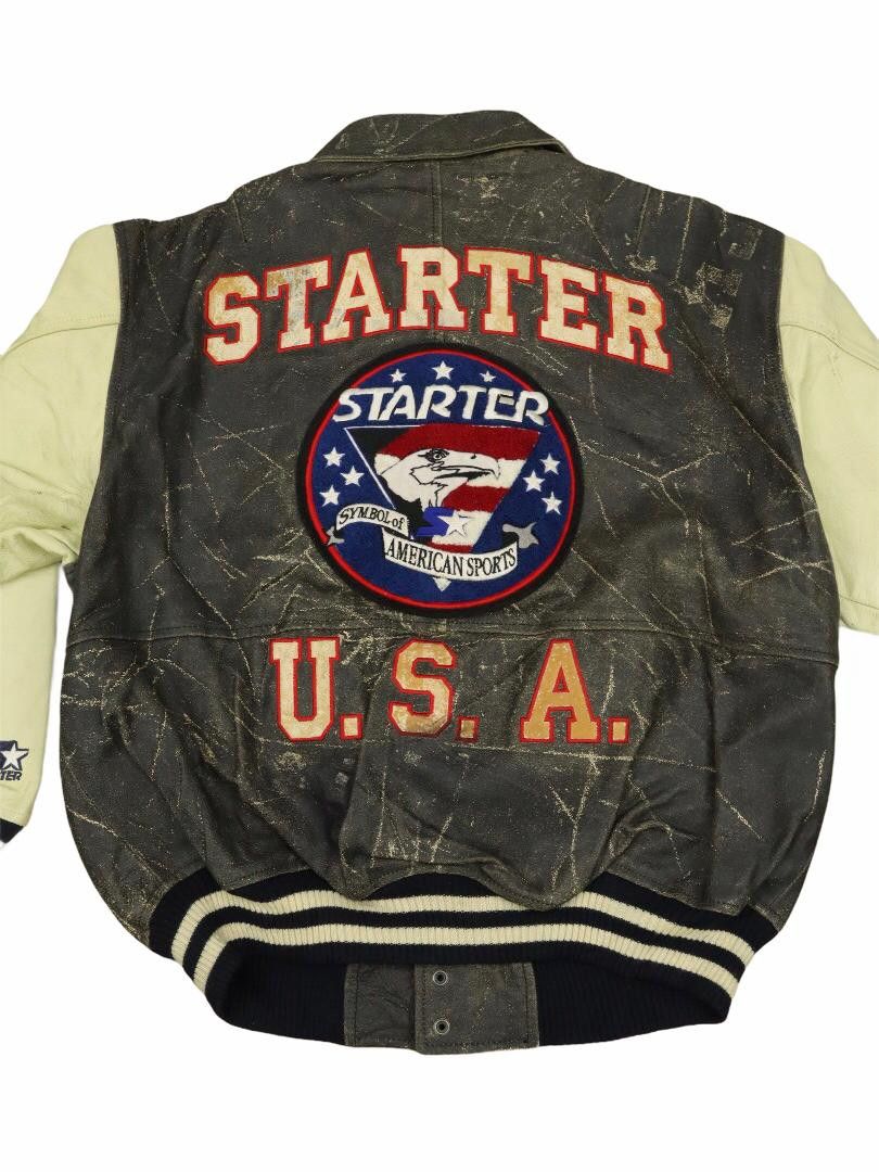 Starter WORN Vtg. Starter Symbol Of America Sports Leather Jacket Size US L / EU 52-54 / 3 - 3 Thumbnail