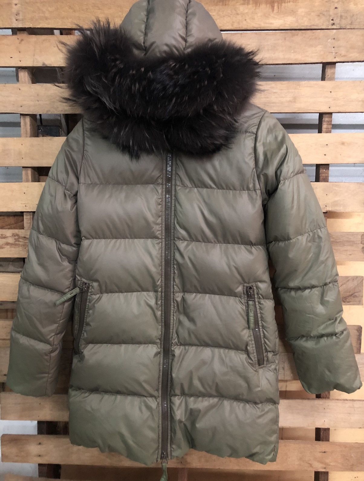 image of Duvetica Puffer Jacket Fur Hoodie Design Italy Made in Olive, Men's (Size XS)