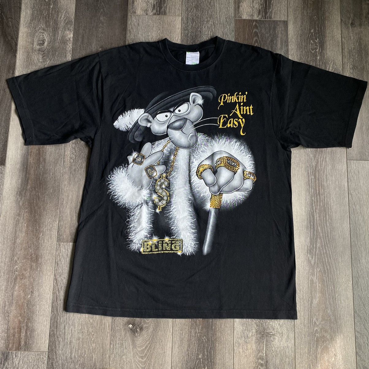 Vintage 90s Pink Panther It Ain’t Easy Graphic Logo Rap Tee