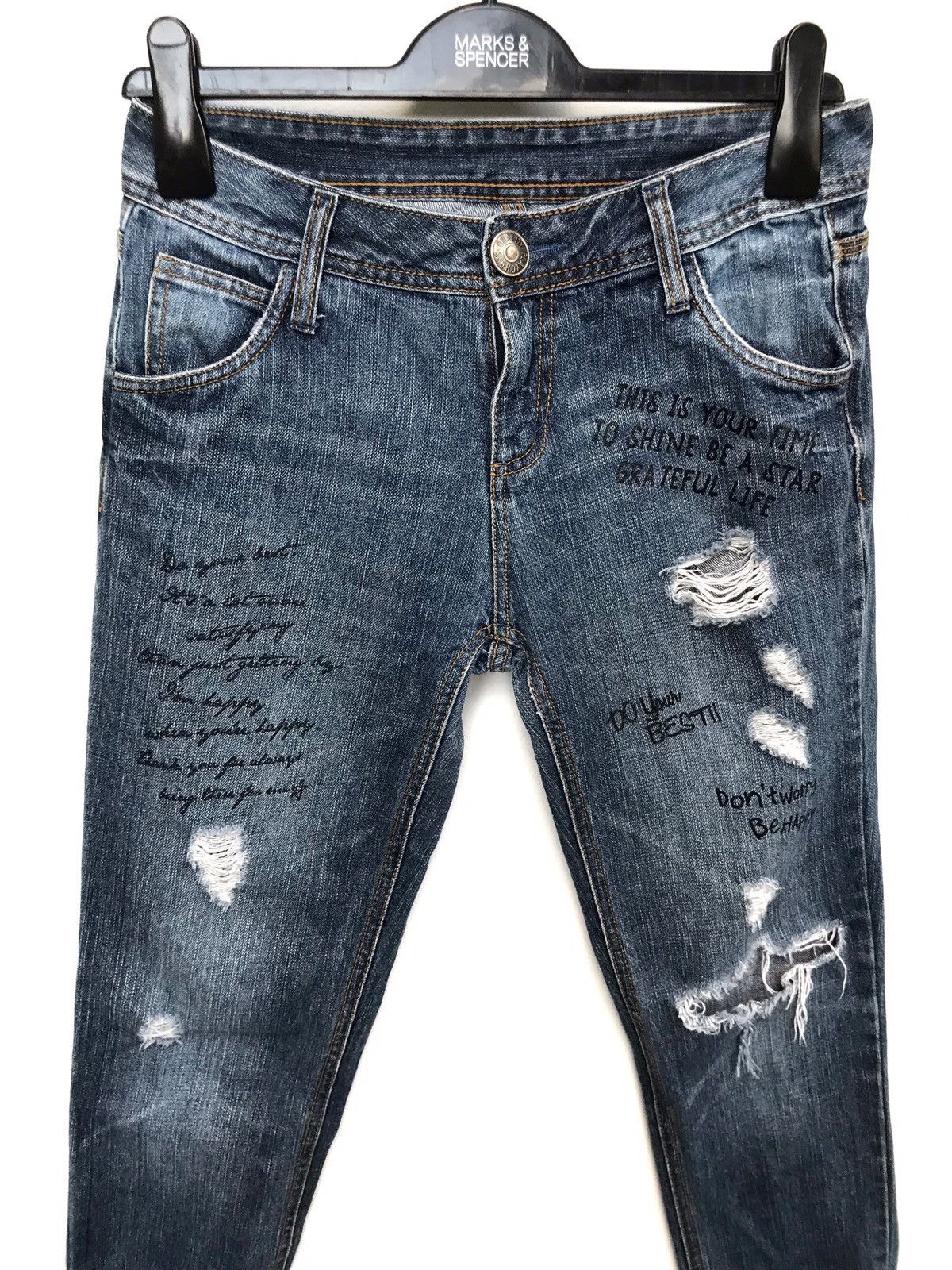 20471120 × Beauty Beast × Japanese Brand Distressed Blue Poem Jeans Slim Fit Size US 28 / EU 44 - 3 Thumbnail