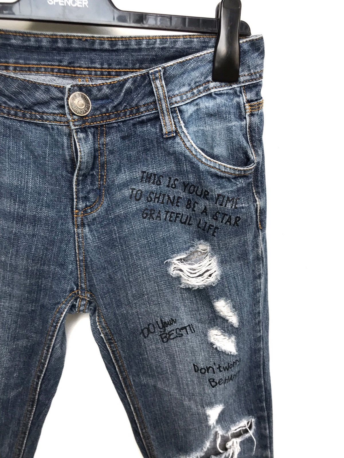 20471120 × Beauty Beast × Japanese Brand Distressed Blue Poem Jeans Slim Fit Size US 28 / EU 44 - 6 Thumbnail