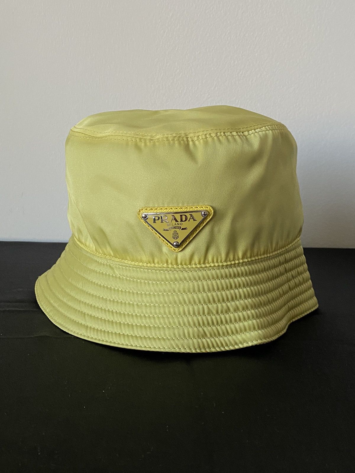 image of Prada Bucket Hat in Pineapple Yellow, Men's