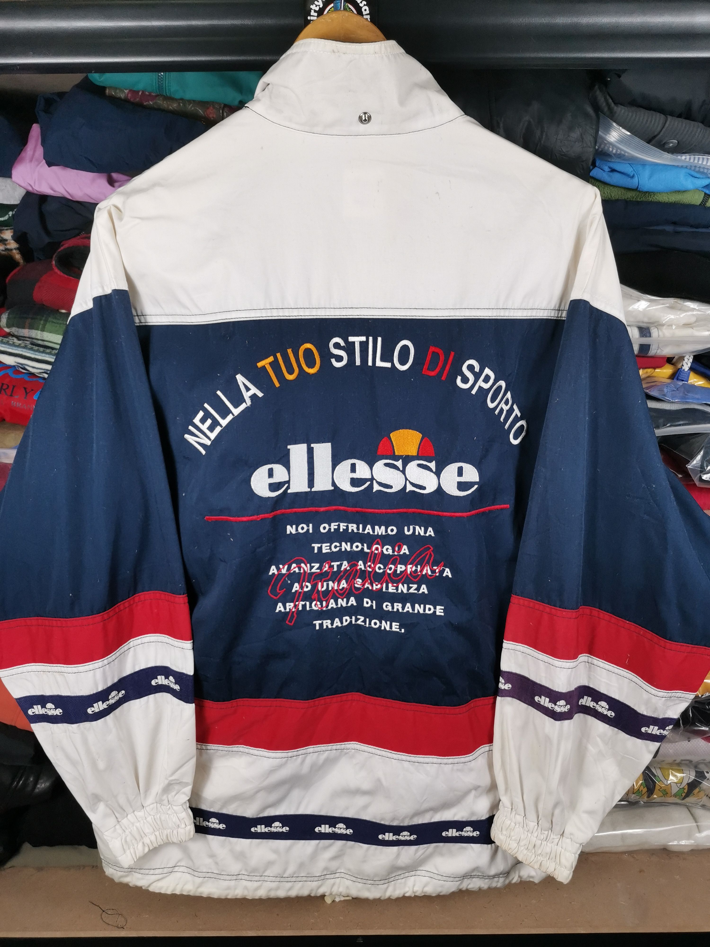 Maillot Cyclisme Vintage ELLESSE ITALIA – Blanc, Manches Courtes, Polyester, Taille XXL