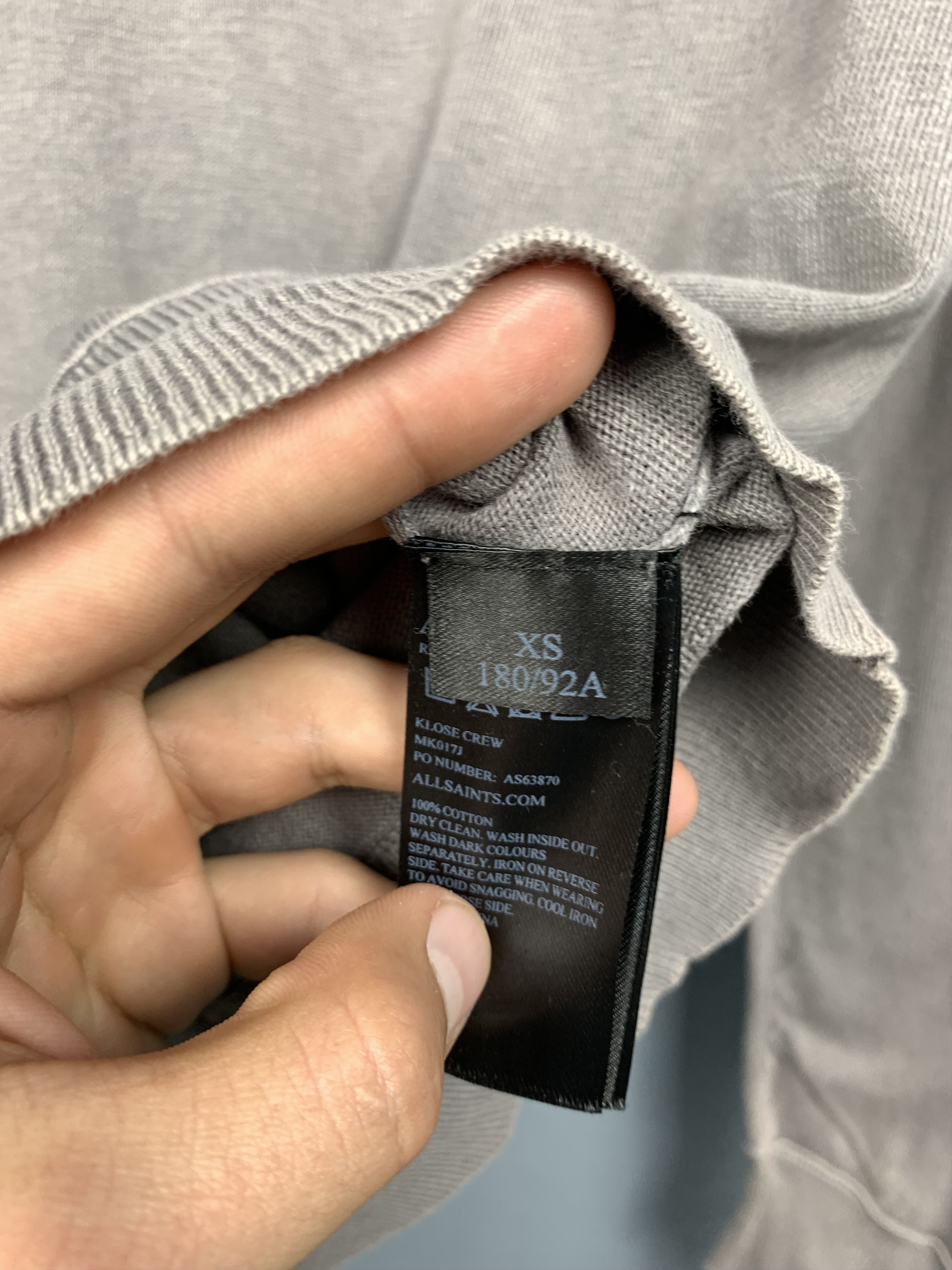 Allsaints Allsaints Klose Crew Neck Mens Washed Cotton Sweater Size US XS / EU 42 / 0 - 4 Thumbnail