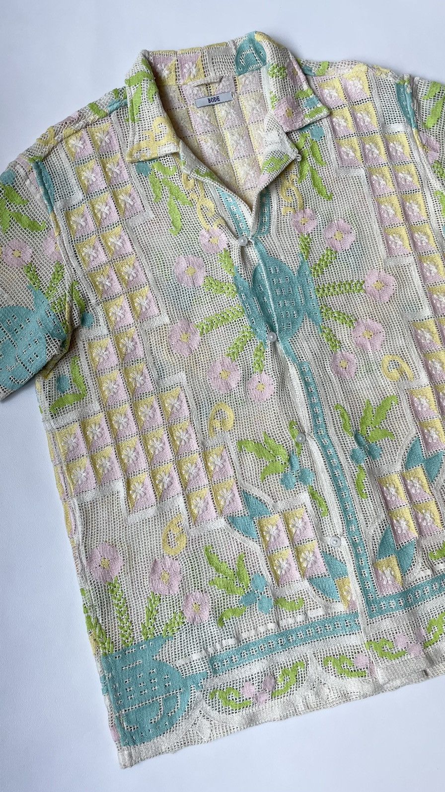 Bode ‘Floral Embroidered’ Cotton Mesh Shirt Size US S / EU 44-46 / 1 - 4 Thumbnail
