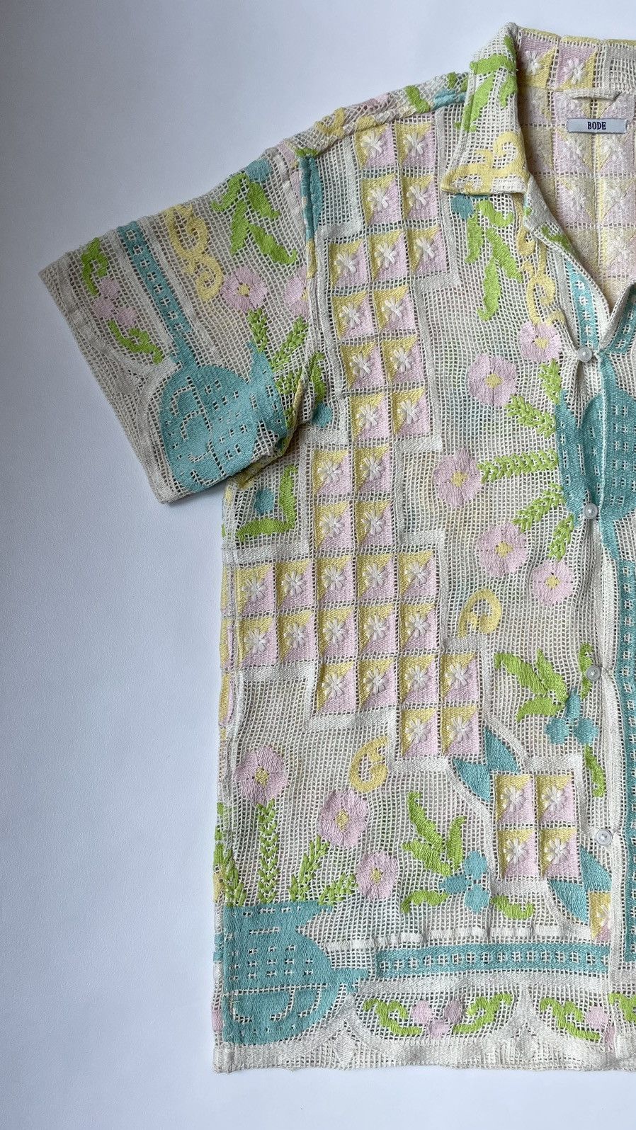 Bode ‘Floral Embroidered’ Cotton Mesh Shirt Size US S / EU 44-46 / 1 - 5 Thumbnail