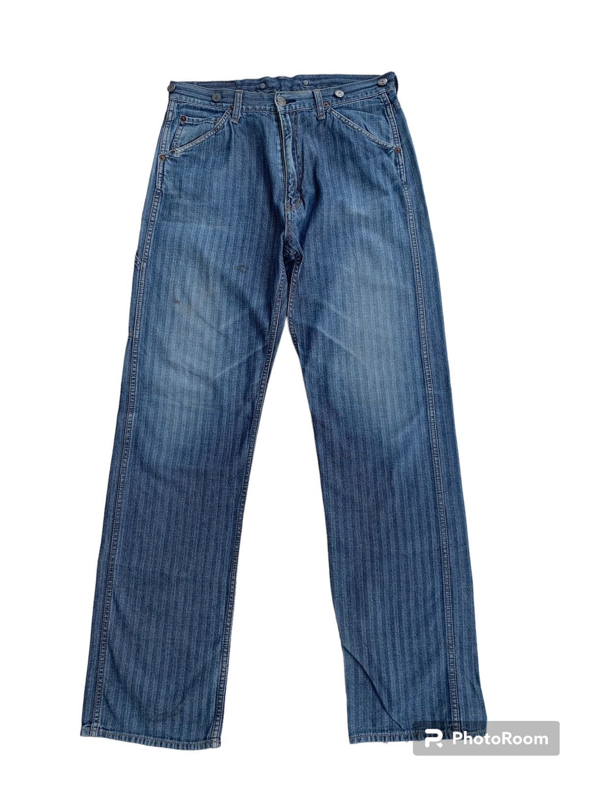 image of Hysteric Glamour Kinky Hickory Stripe Denim Pants in Blue Wash, Men's (Size 32)