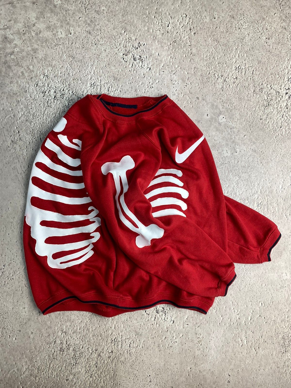 Pre-owned Custom X Nike Reworked Nike (skeleton) Vintage Sweatshirt Y2k Hoodie 90's In Red