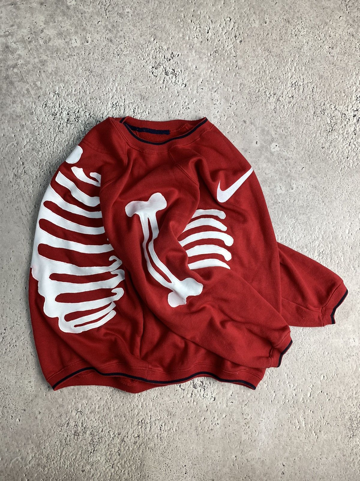 Pre-owned Custom X Nike Reworked Nike (skeleton) Vintage Sweatshirt Y2k Hoodie 90's In Red