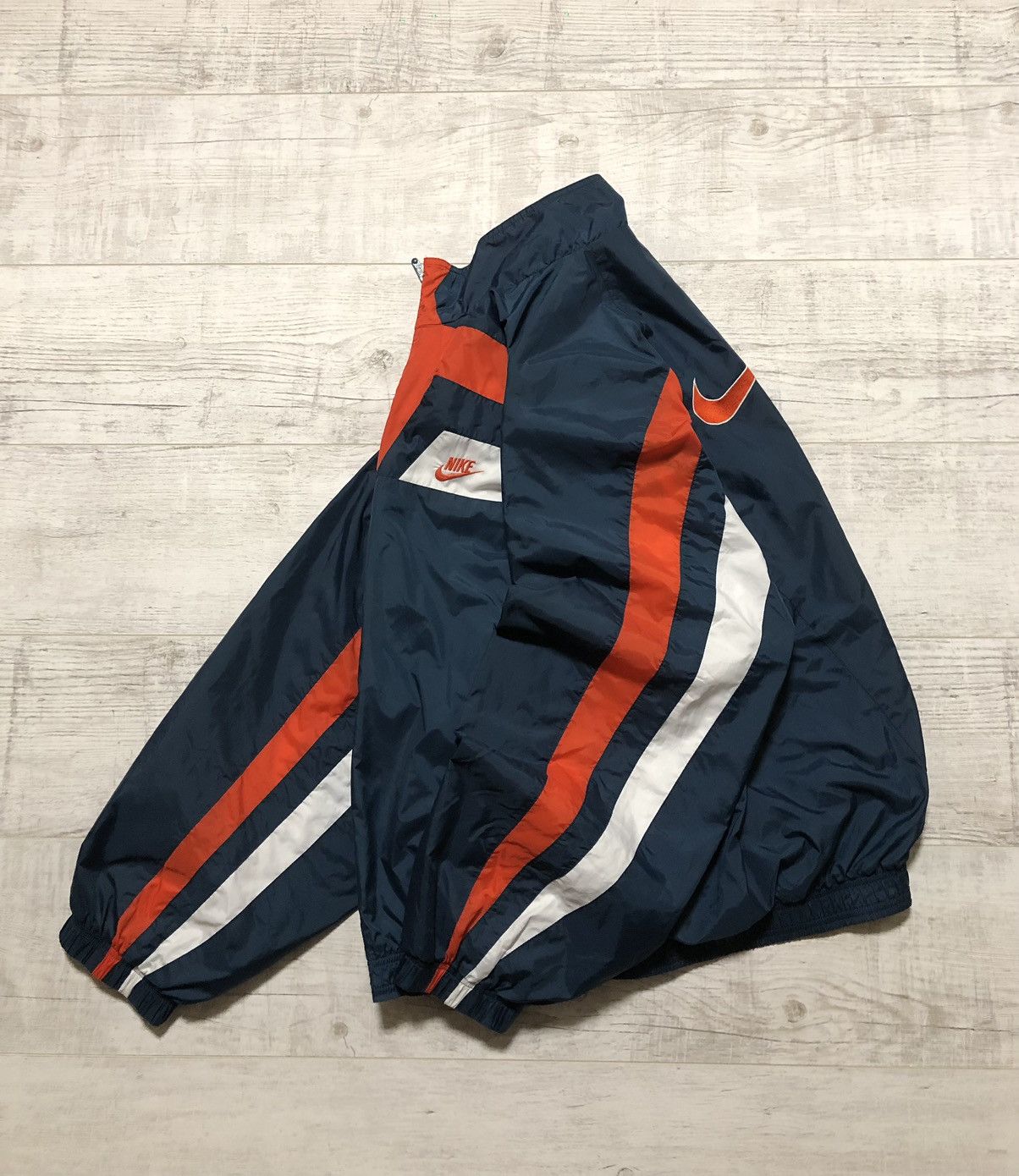 Pre-owned Nike X Vintage 90's Nike Nylon Drill Big Embroidered Swosh Jacket In Multicolor