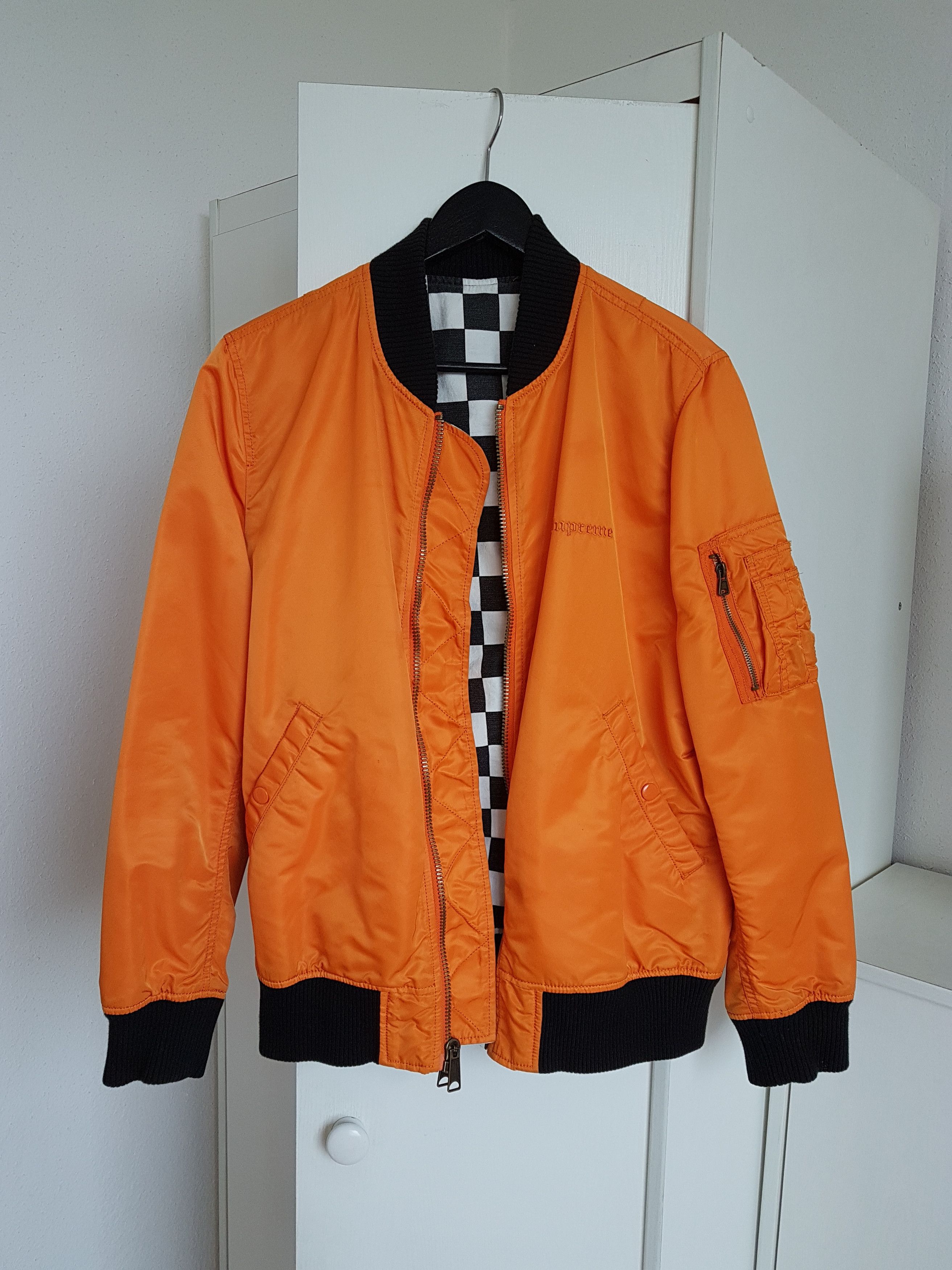 image of Supreme Reversible Checkered Ma-1 Bomber Jacket Ss16 in Orange, Men's (Size Small)