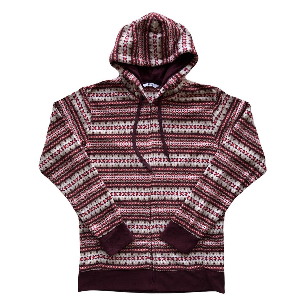 image of Native x Uniqlo Fleece Sweater Hoodie Striped Navajo in Maroon, Women's (Size Small)