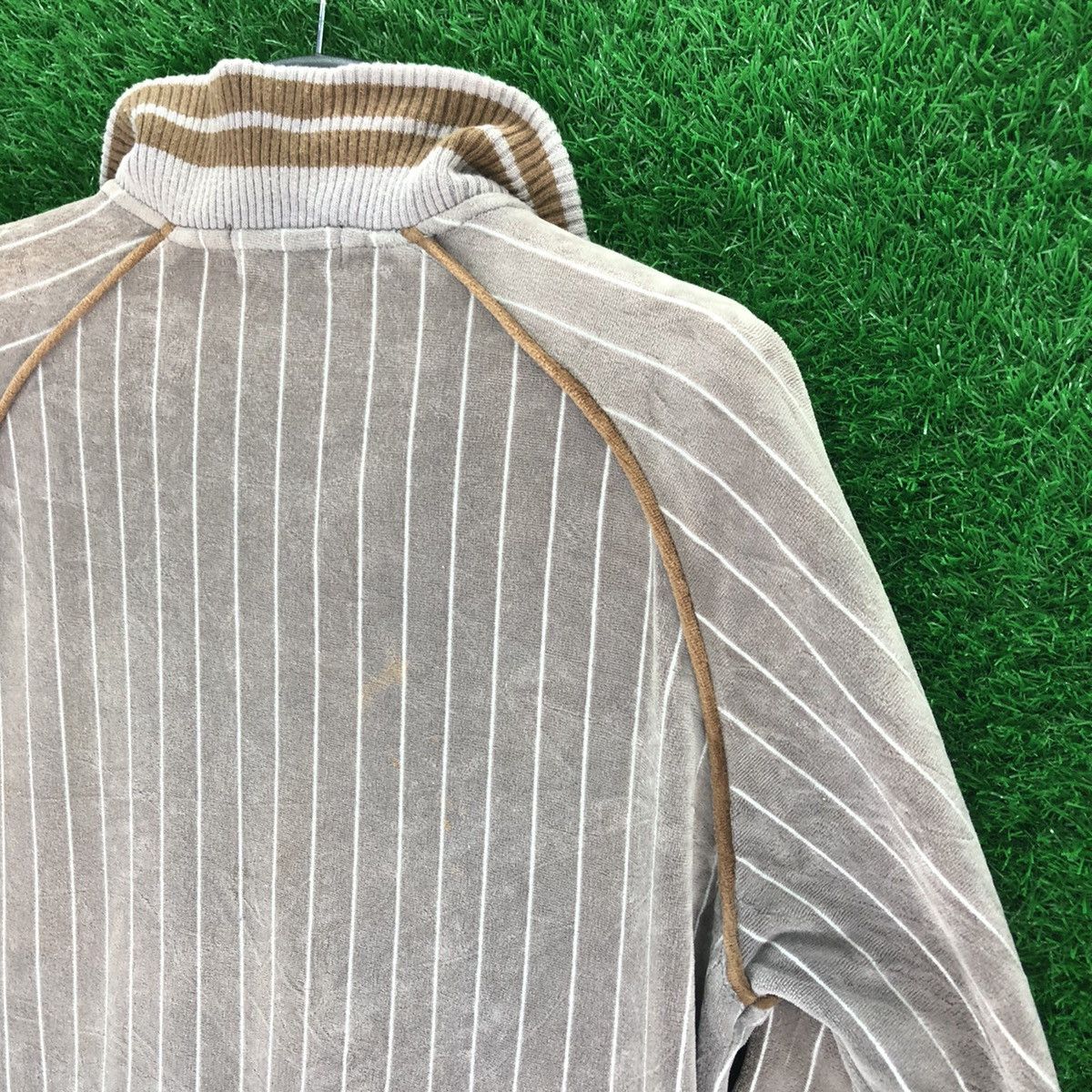 Japanese Brand Vintage Velvet Striped Zipper Sweater by Nirbana Size US M / EU 48-50 / 2 - 5 Thumbnail