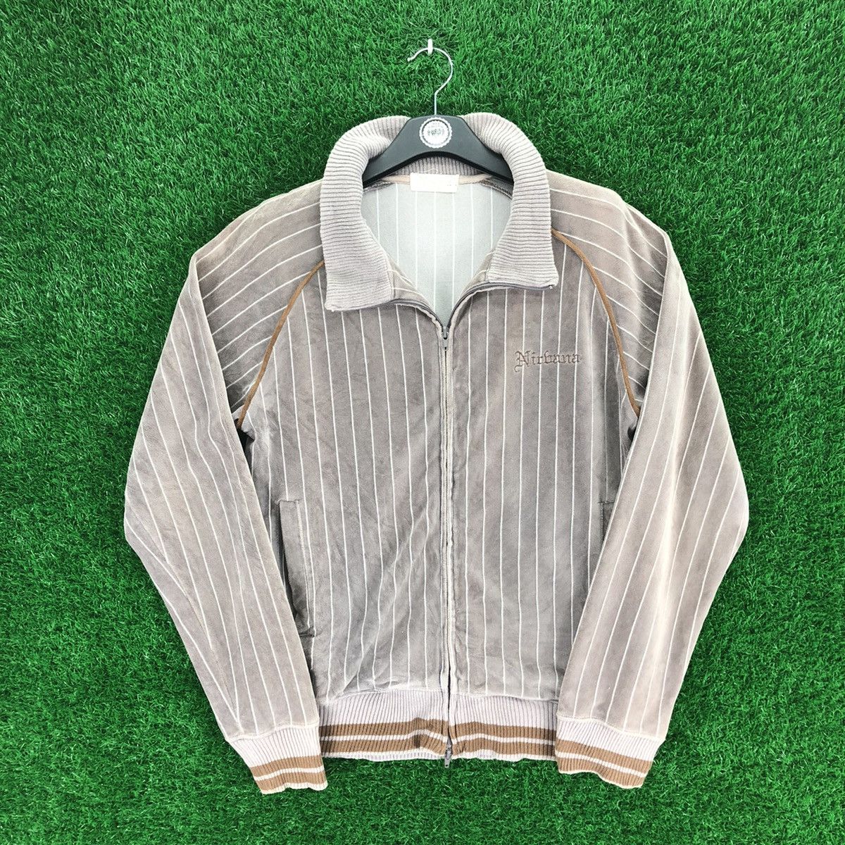 Japanese Brand Vintage Velvet Striped Zipper Sweater by Nirbana Size US M / EU 48-50 / 2 - 1 Thumbnail