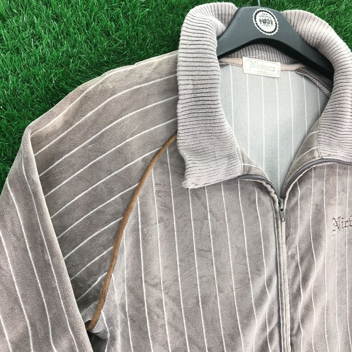 Japanese Brand Vintage Velvet Striped Zipper Sweater by Nirbana Size US M / EU 48-50 / 2 - 2 Thumbnail