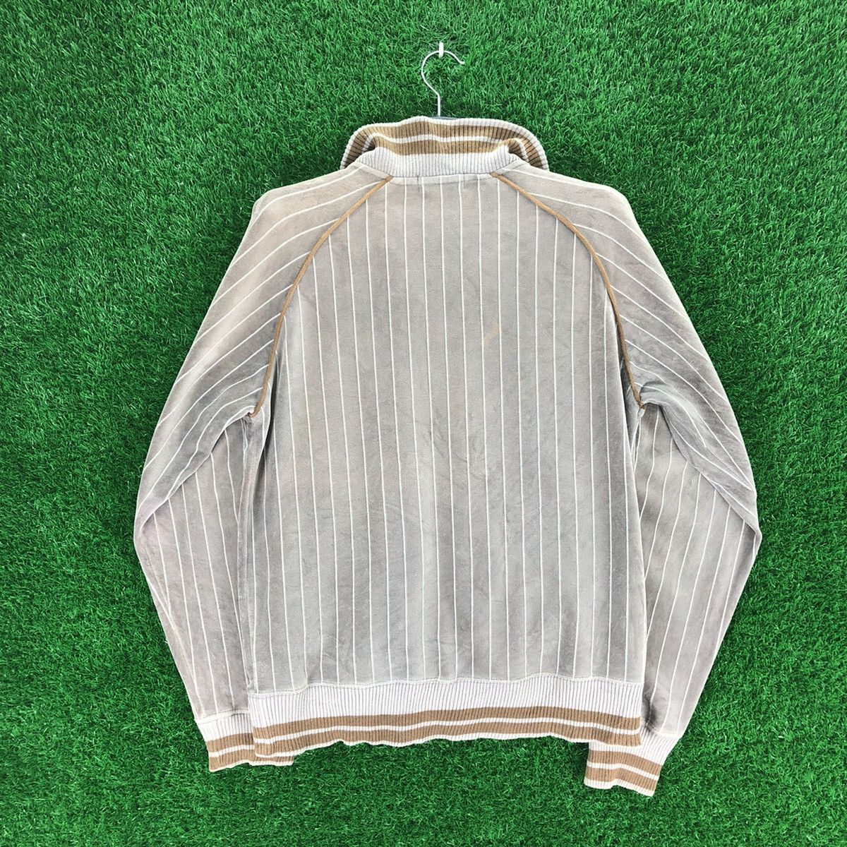 Japanese Brand Vintage Velvet Striped Zipper Sweater by Nirbana Size US M / EU 48-50 / 2 - 4 Thumbnail