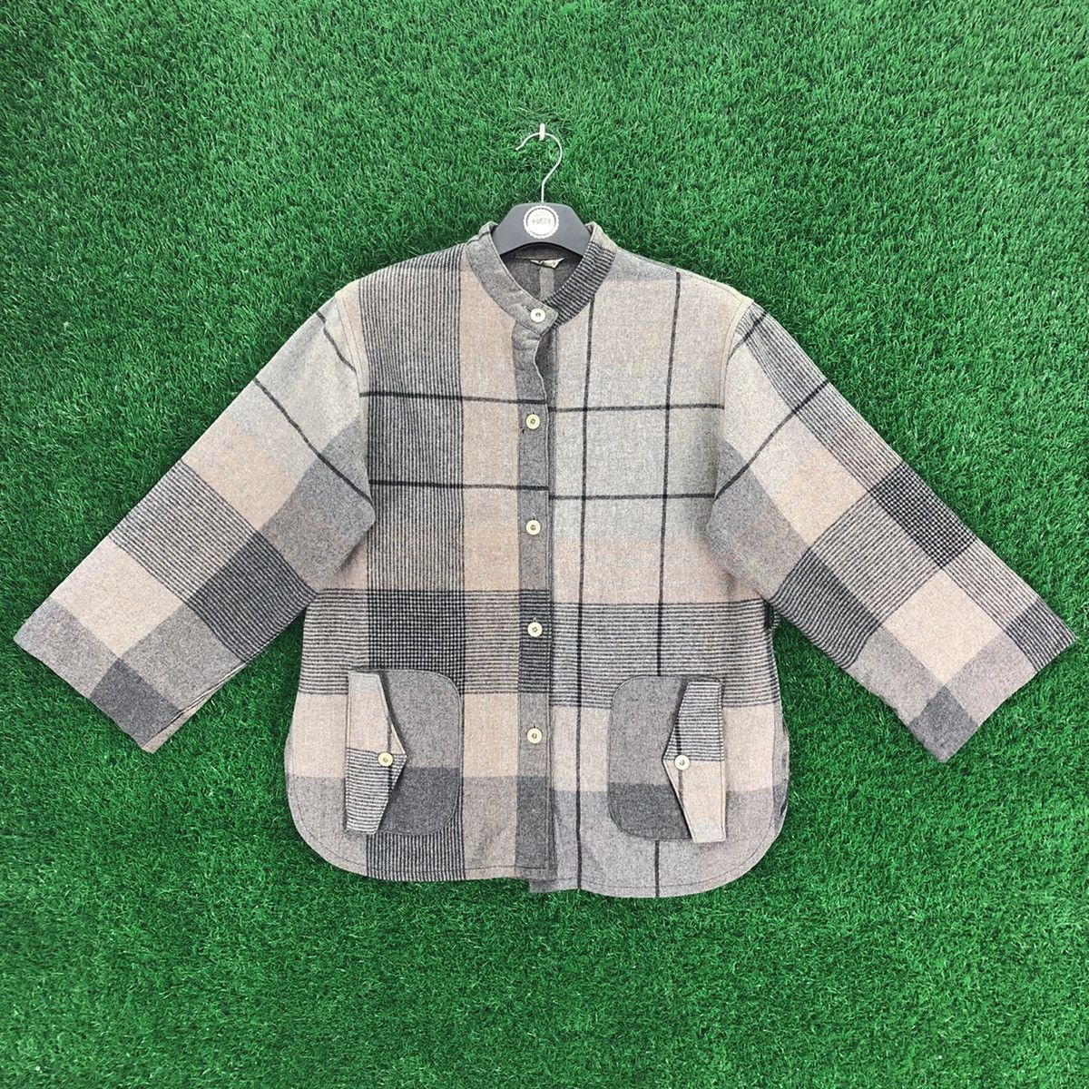 Japanese Brand Vintage 80's Wool Button Up Checkered Quarter Sleeve Size M / US 6-8 / IT 42-44 - 1 Thumbnail