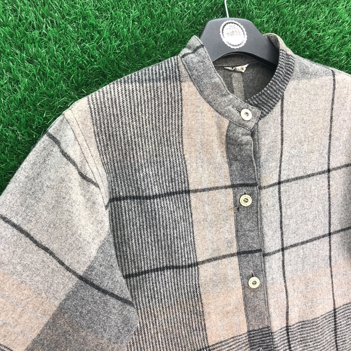 Japanese Brand Vintage 80's Wool Button Up Checkered Quarter Sleeve Size M / US 6-8 / IT 42-44 - 2 Thumbnail