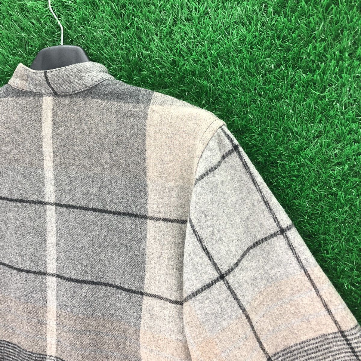 Japanese Brand Vintage 80's Wool Button Up Checkered Quarter Sleeve Size M / US 6-8 / IT 42-44 - 5 Thumbnail