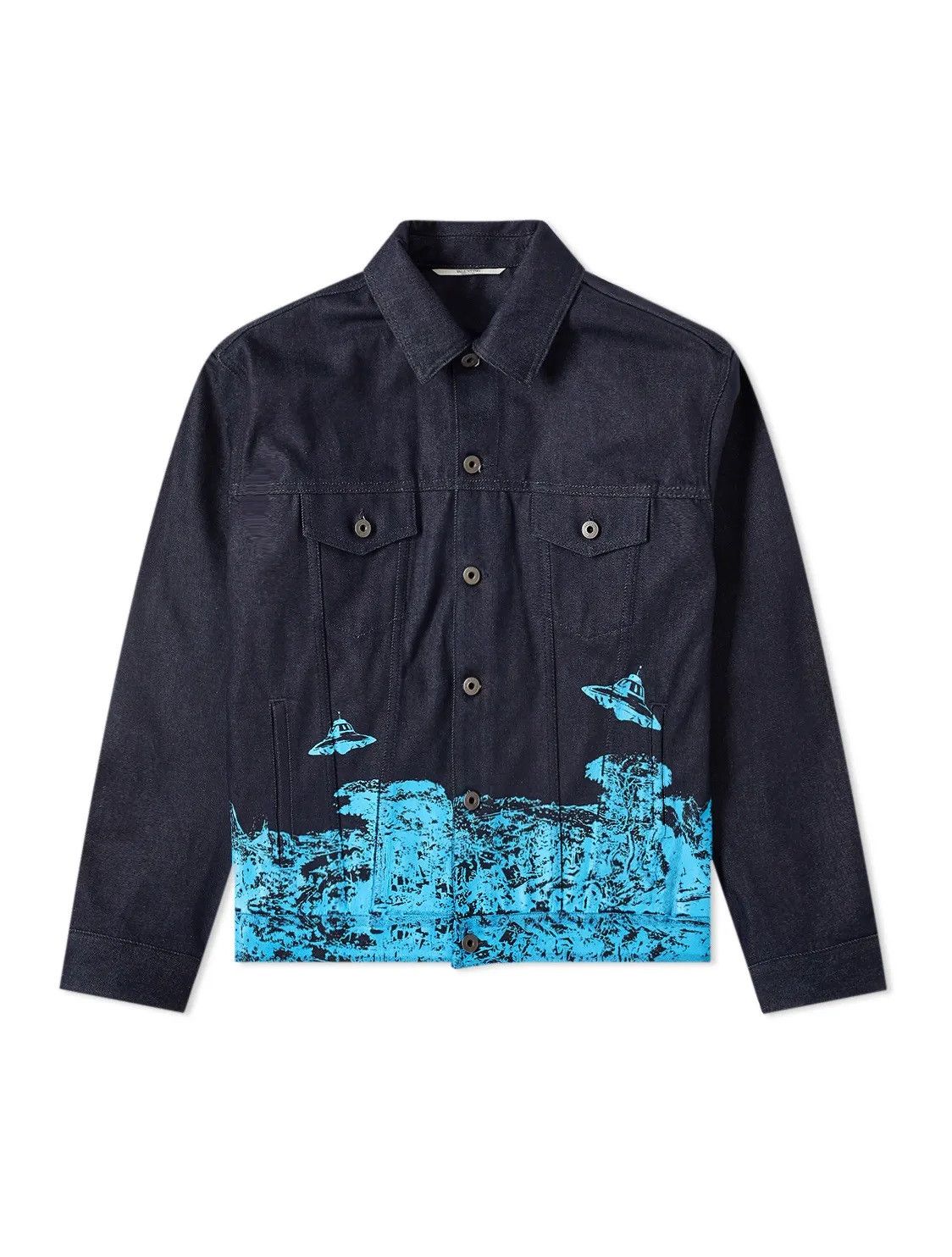image of Undercover Time Traveller Denim Jacket in Indigo, Men's (Size Small)