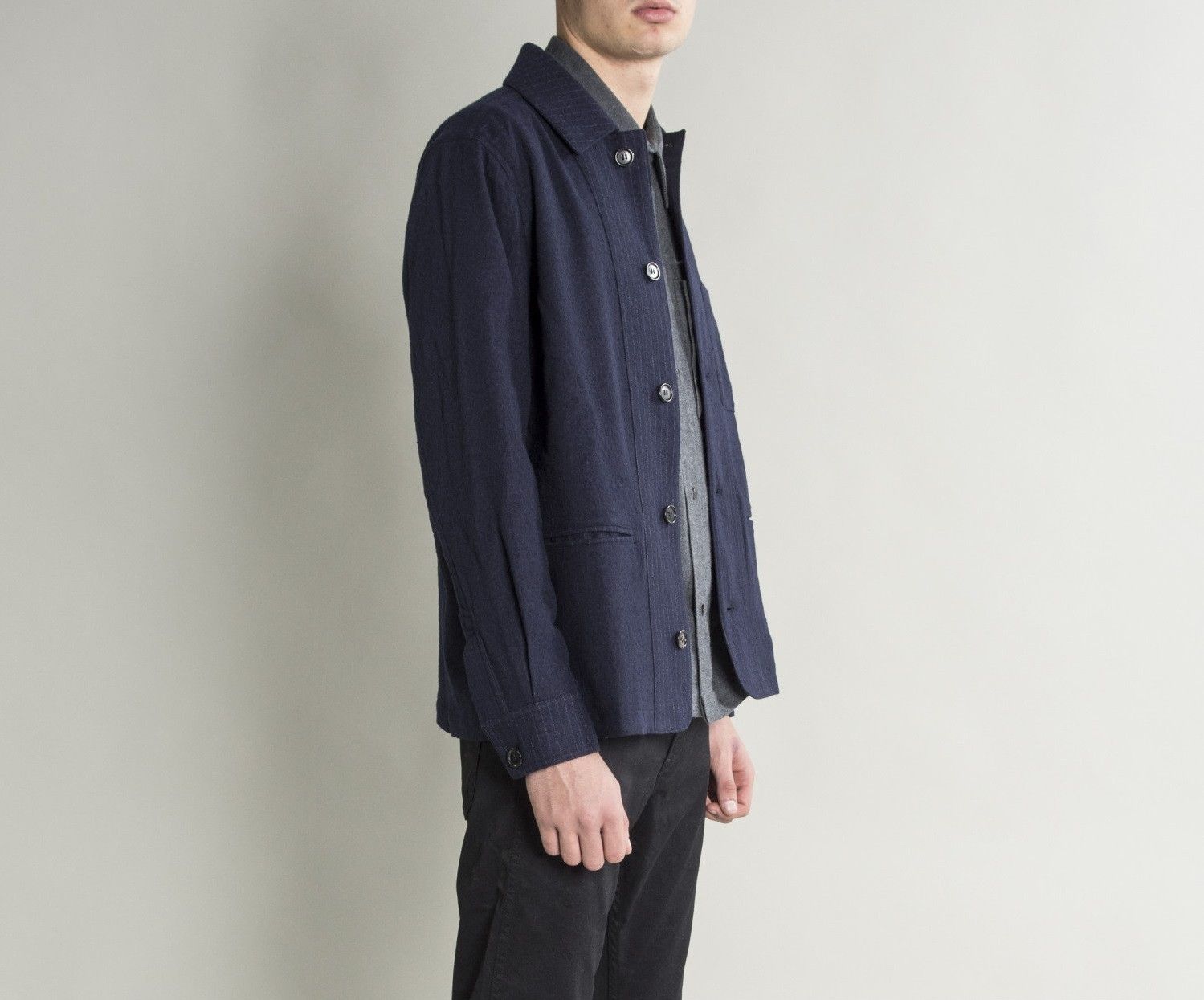 Private White V.C. Private White Waisted Wool Shacket - Navy / Navy Pinstripe Size US M / EU 48-50 / 2 - 10 Thumbnail