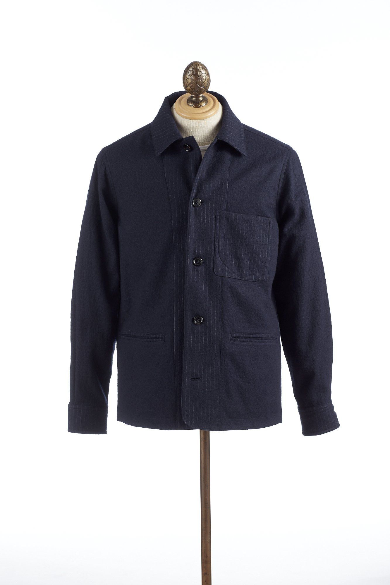 Private White V.C. Private White Waisted Wool Shacket - Navy / Navy Pinstripe Size US M / EU 48-50 / 2 - 1 Thumbnail