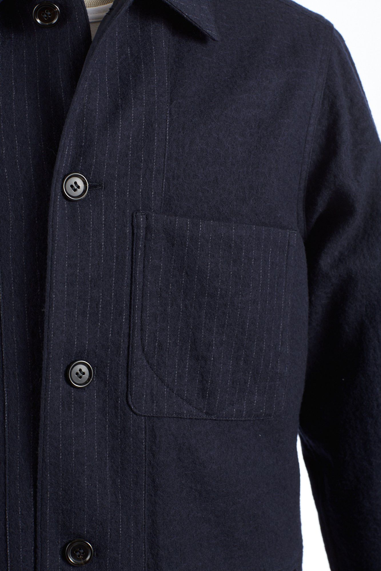 Private White V.C. Private White Waisted Wool Shacket - Navy / Navy Pinstripe Size US M / EU 48-50 / 2 - 4 Thumbnail