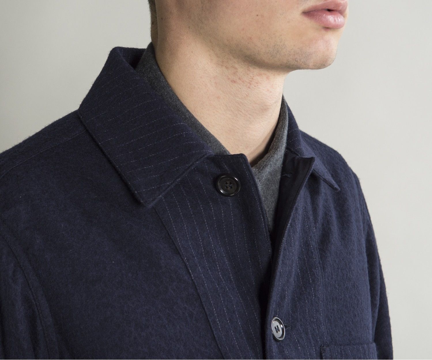 Private White V.C. Private White Waisted Wool Shacket - Navy / Navy Pinstripe Size US M / EU 48-50 / 2 - 12 Thumbnail