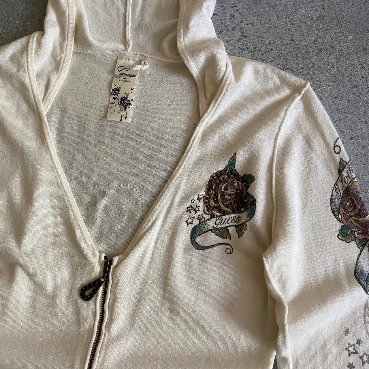 Guess × Vintage Y2K Guess Goth Hooded Long Sleeve Top with Tattoo printed Size L / US 10 / IT 46 - 5 Thumbnail