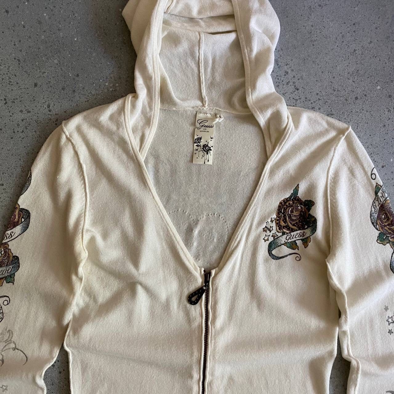 Guess × Vintage Y2K Guess Goth Hooded Long Sleeve Top with Tattoo printed Size L / US 10 / IT 46 - 3 Thumbnail
