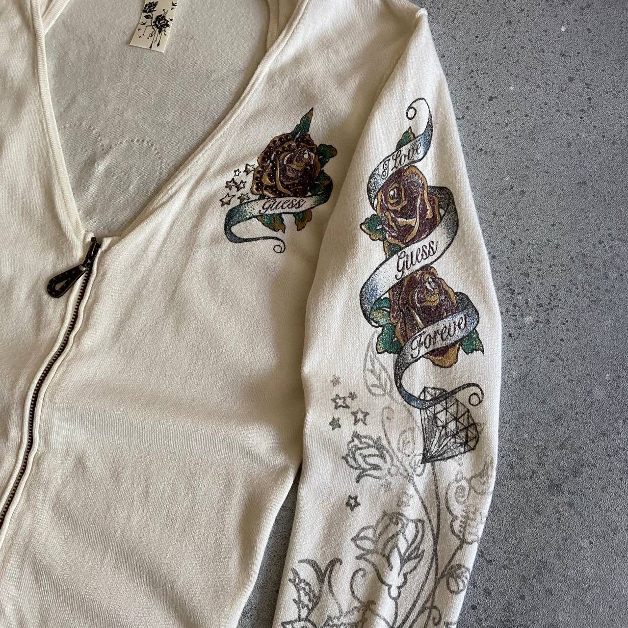 Guess × Vintage Y2K Guess Goth Hooded Long Sleeve Top with Tattoo printed Size L / US 10 / IT 46 - 6 Thumbnail