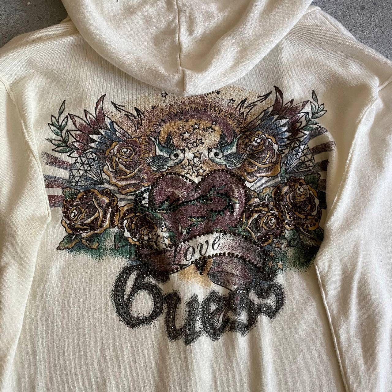 Guess × Vintage Y2K Guess Goth Hooded Long Sleeve Top with Tattoo printed Size L / US 10 / IT 46 - 4 Thumbnail