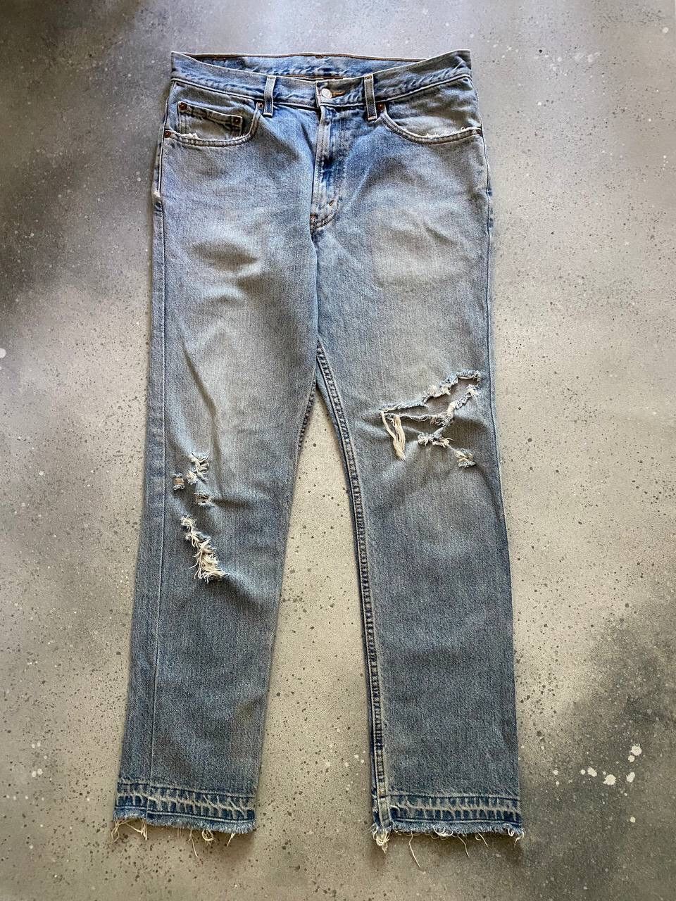 Levi's × Levi's Vintage Clothing × Vintage 90s Levi’s 505 Vintage Distressed Fabric Washed Blue Jeans Size US 34 / EU 50 - 3 Thumbnail