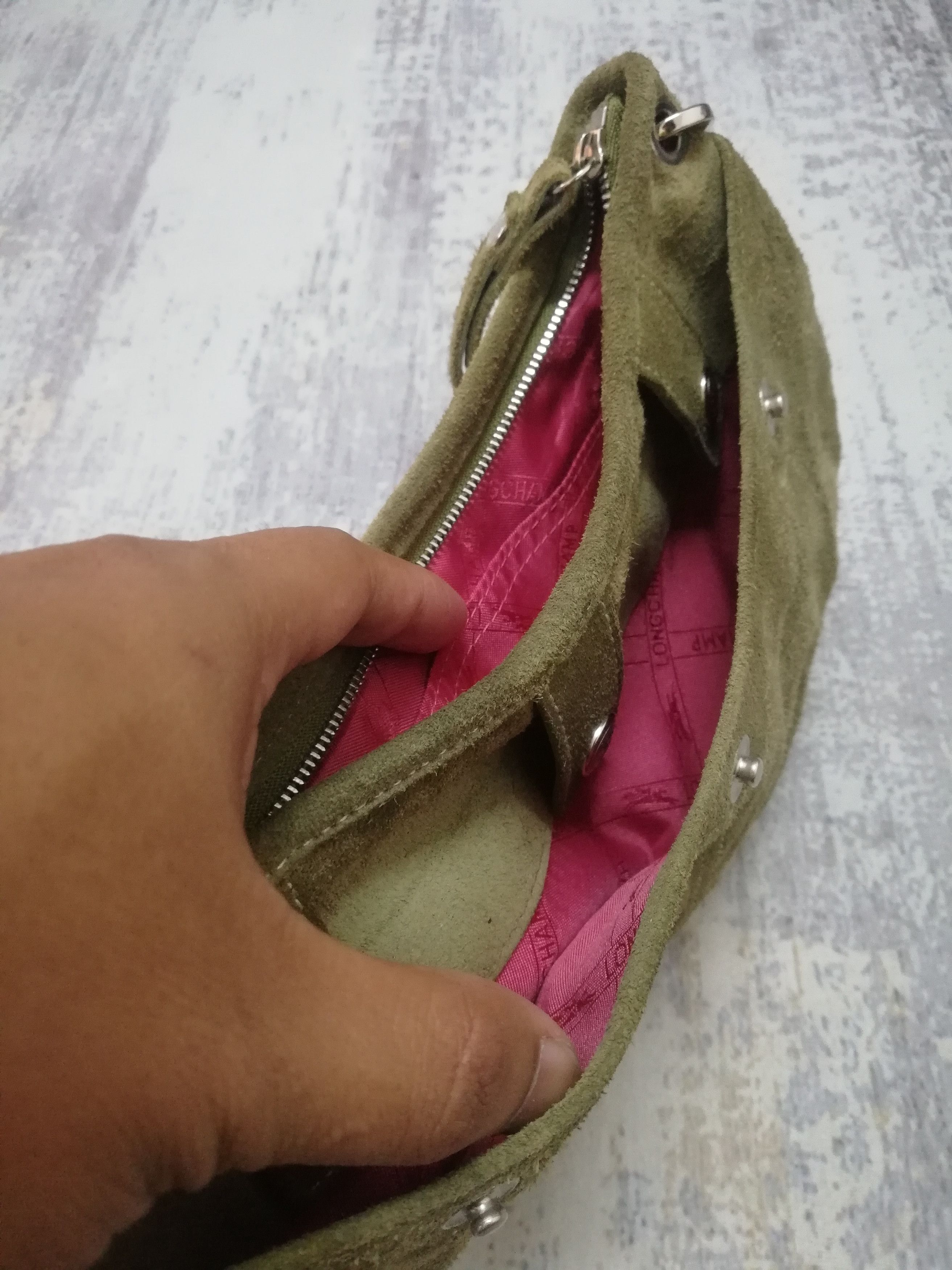 Longchamp Vintage Longchamp Olive Green Suede Studded Shoulder Bag Size ONE SIZE - 5 Thumbnail