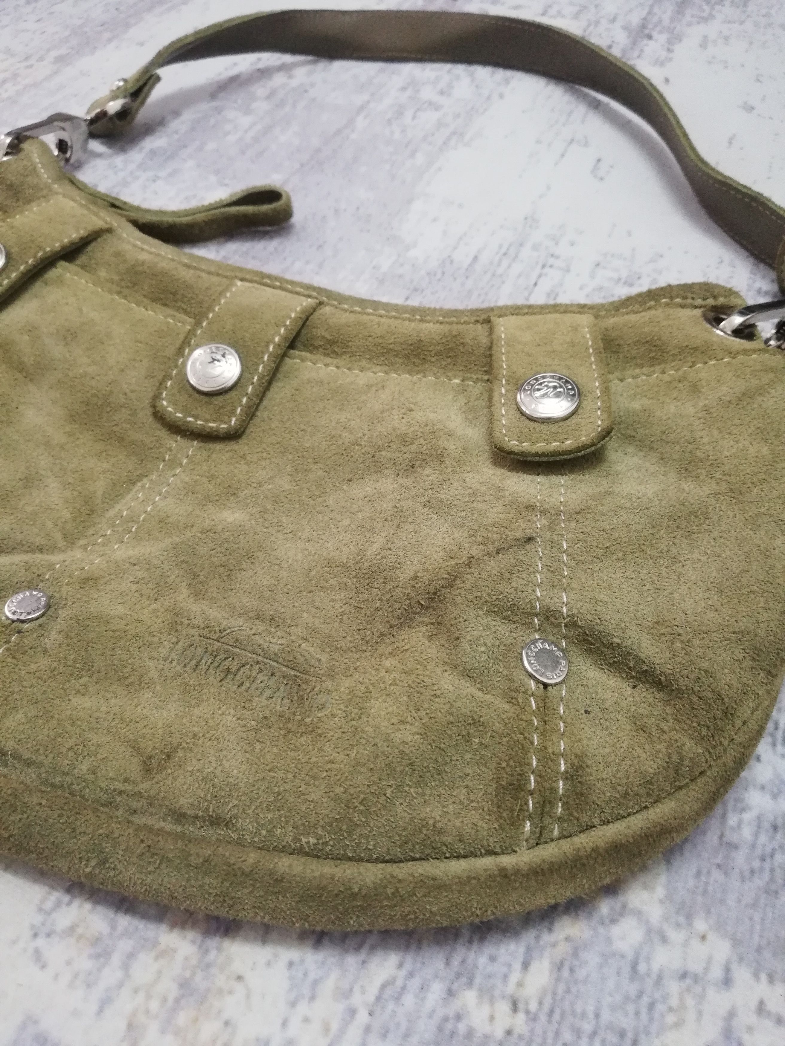 Longchamp Vintage Longchamp Olive Green Suede Studded Shoulder Bag Size ONE SIZE - 4 Thumbnail